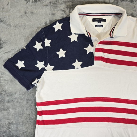 Tommy Hilfiger Custom Polo United States Flag USA American Stripes Stars Sz Lrg - Picture 2 of 5